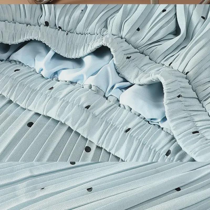 2025 Spring/Summer Women's High Waist Polka Dot Pleated A-Line Chiffon Midi Skirt