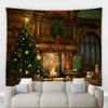 Șemineu de Crăciun Tapiserie mare Pom de Crăciun Om de zăpadă Pisica de desene animate Noapte Cer înstelat Pătură murală agățată