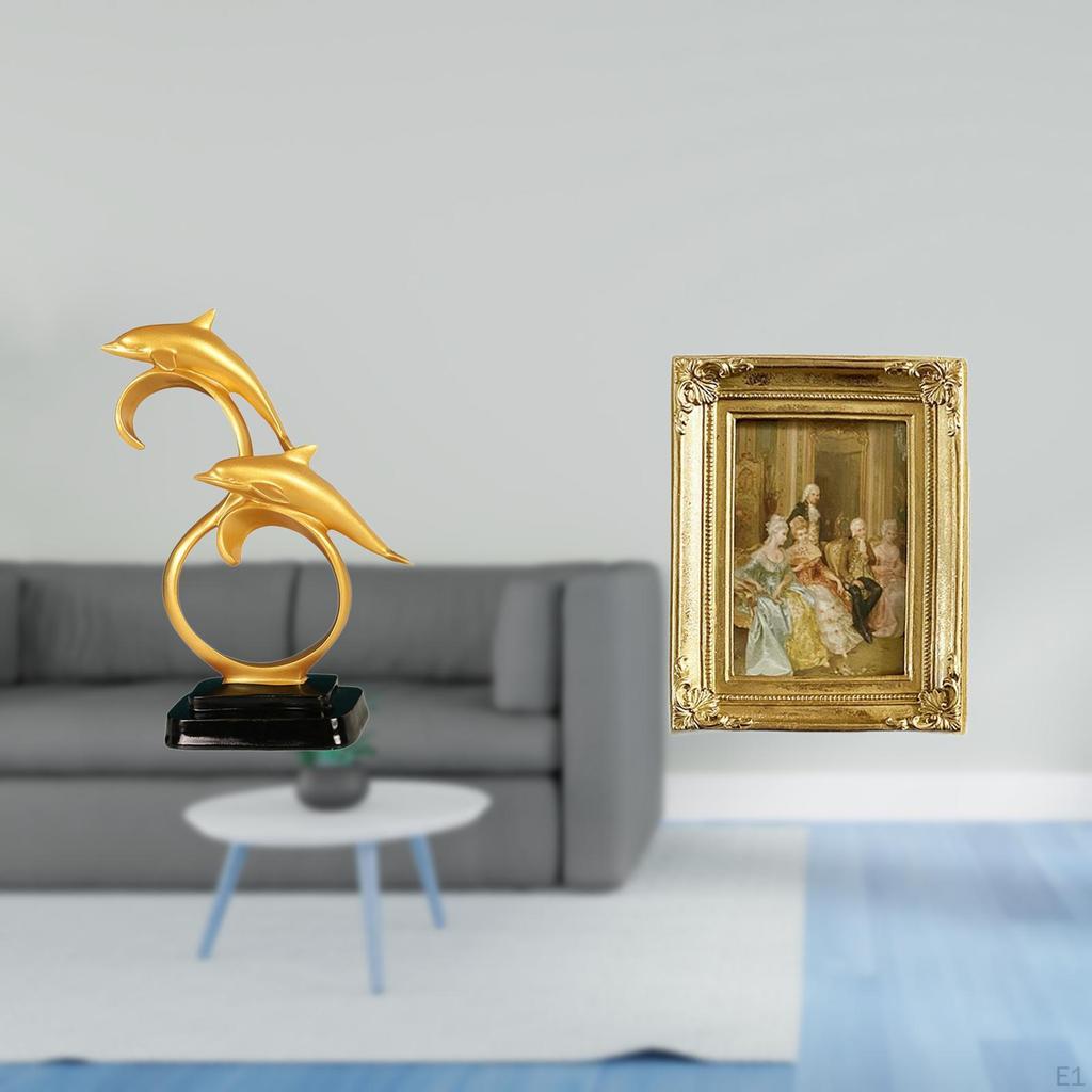 Modern Lifelike Dolphin Figurine Resin Photo Frame Collectible Home Desk Decoration for Entrance