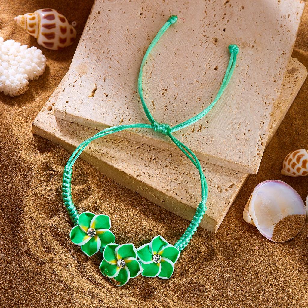 Boho Plumeria Flower Bracelet for Women Polymer Clay Hawaiian Frangipani Charm Braided Rope Bracelets Summer Beach Jewelry Gift