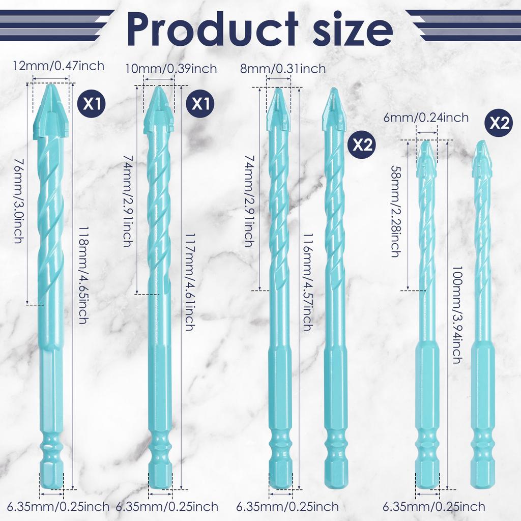 Serrated Masonry Drill Bit Set 6/8/10/12mm High Strength Special Serrated Twist Bits Multi-Purpose Masonry Drill Bit for Tile