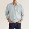Frühling Herbst Männer Shirts Langarm V-ausschnitt Halbe Knopfleiste drehen-unten Kragen Casual Top Einfarbig T-shirt