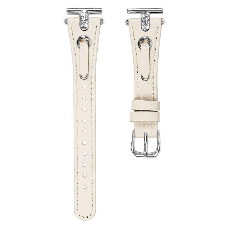 

For TicWatch E/2/C2 (Black/Silver Dial) Watchband Genuine Cow Leather Strap with Rhinestone Decor (Silver Connector) Apricot