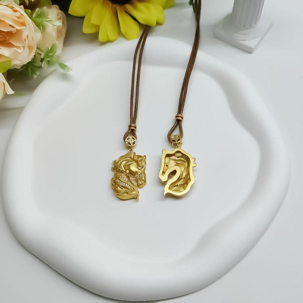 Rhinestone Zodiac Horse Necklace Luxury Golden Horse Pendant Jewelry Wealth Foal Necklace Daily