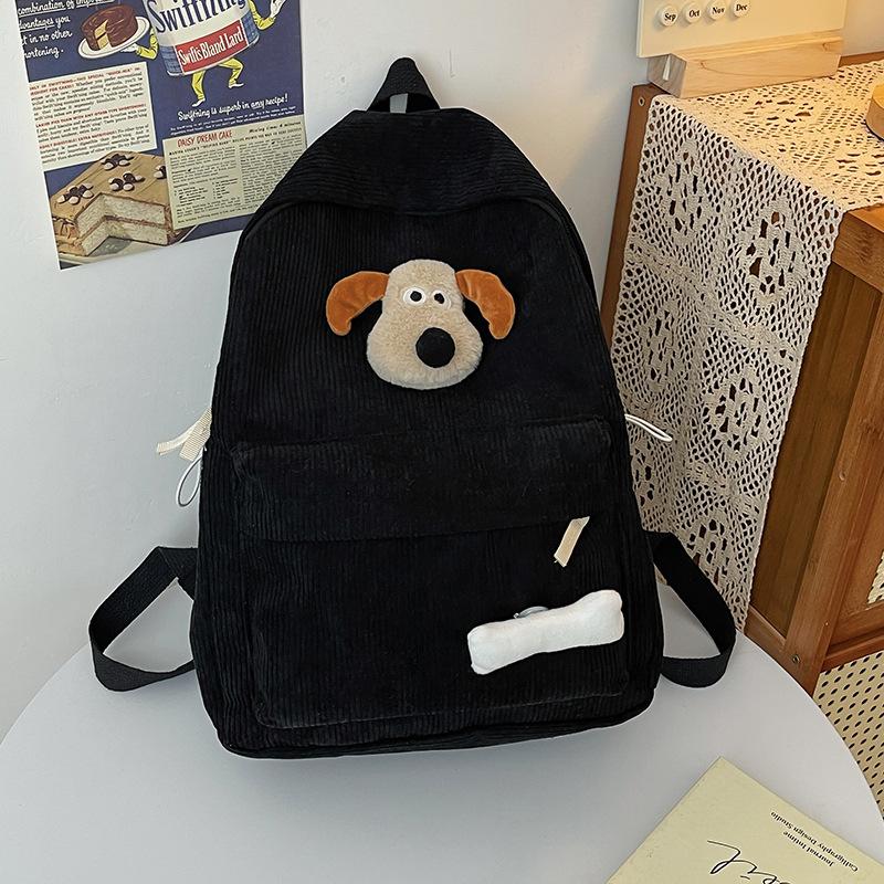 Wind Cute Puppy Schoolbag Female High School Student Corduroy Schoolbag Casual Campus Backpack College Student