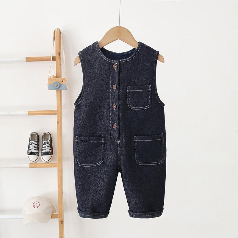 

2025 Зимний корейский джинсовый комбинезон из композитного бархата для мальчиков и девочек Tag 100 (Height 90cm)