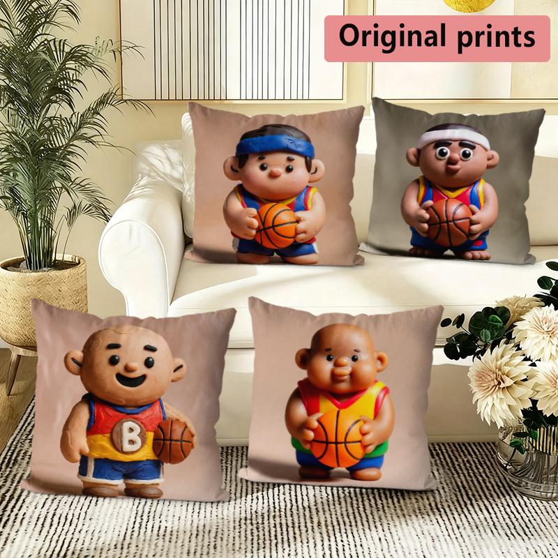 Cute Basketball Player Clay Style Throw Pillow Covers Pattern Cushion Cover Suitable for Sofa Bedroom Car Pillow Cover