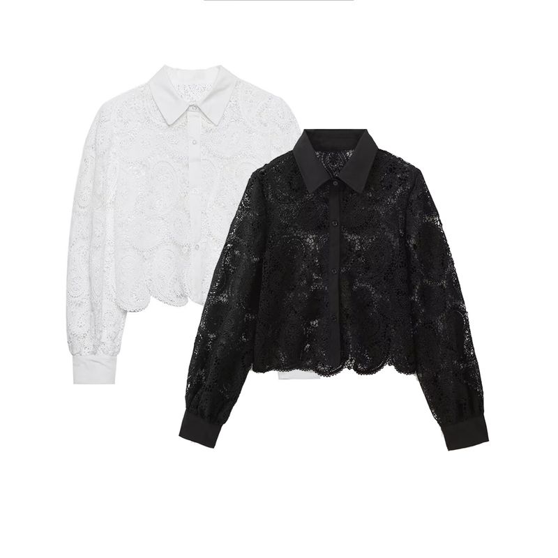 Kaslead Fashion Style Crochet Long Sleeves Shirt