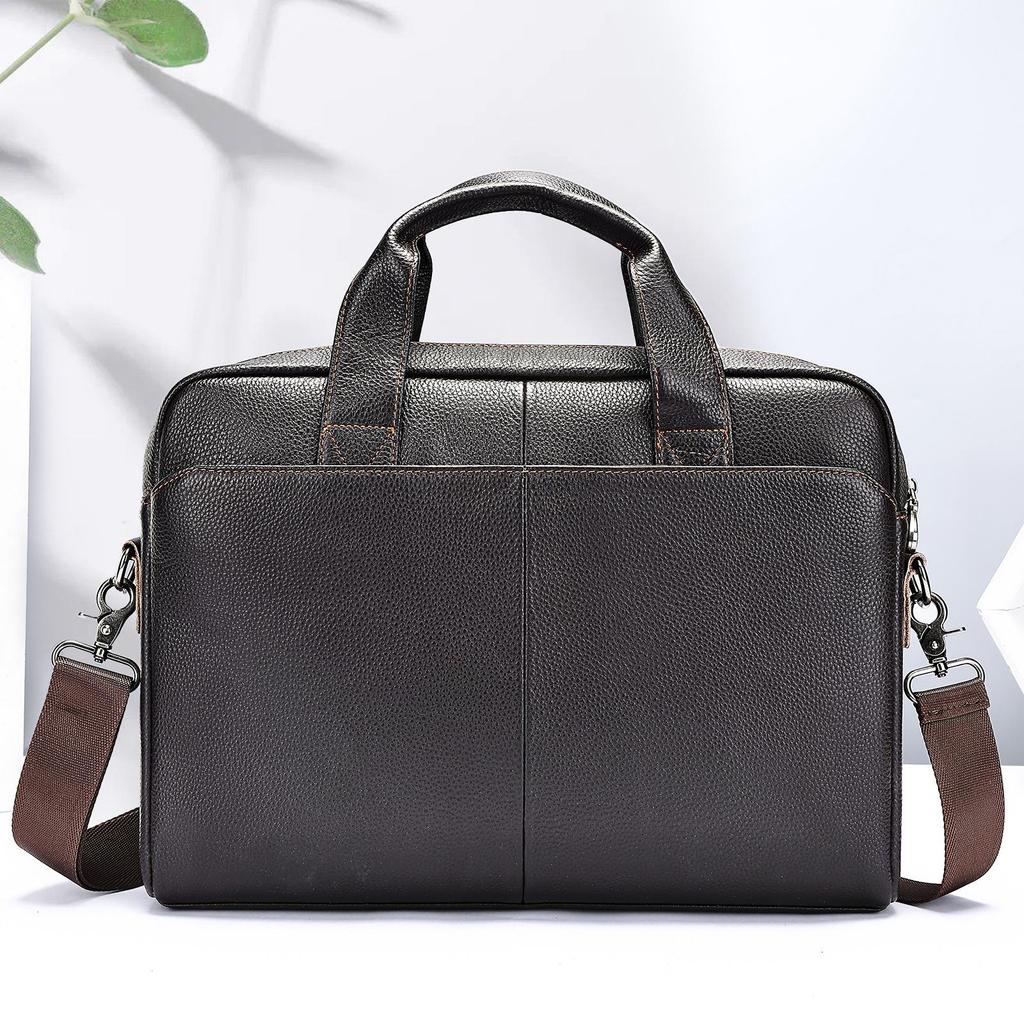 Malun Te Men's Genuine Leather Laptop Briefcase - Top Layer Cowhide Handbag