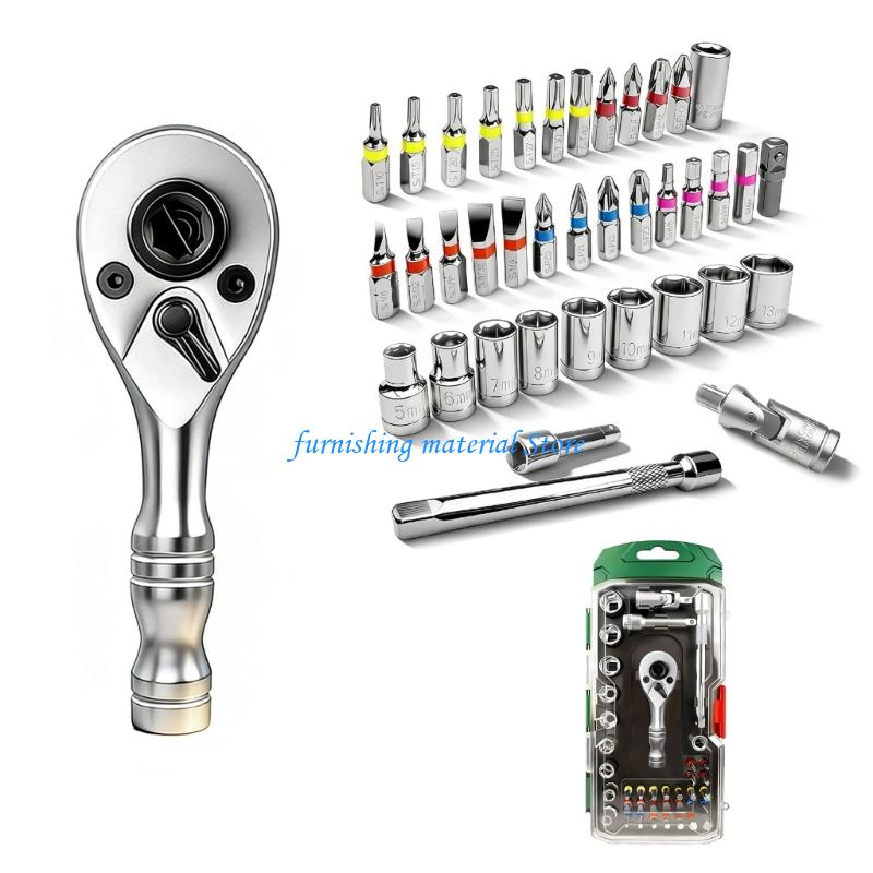 Y5GD 1/4" Drive Ratchet Handle Socket Wrench Ratcheting Antislip Multipurpose Tool