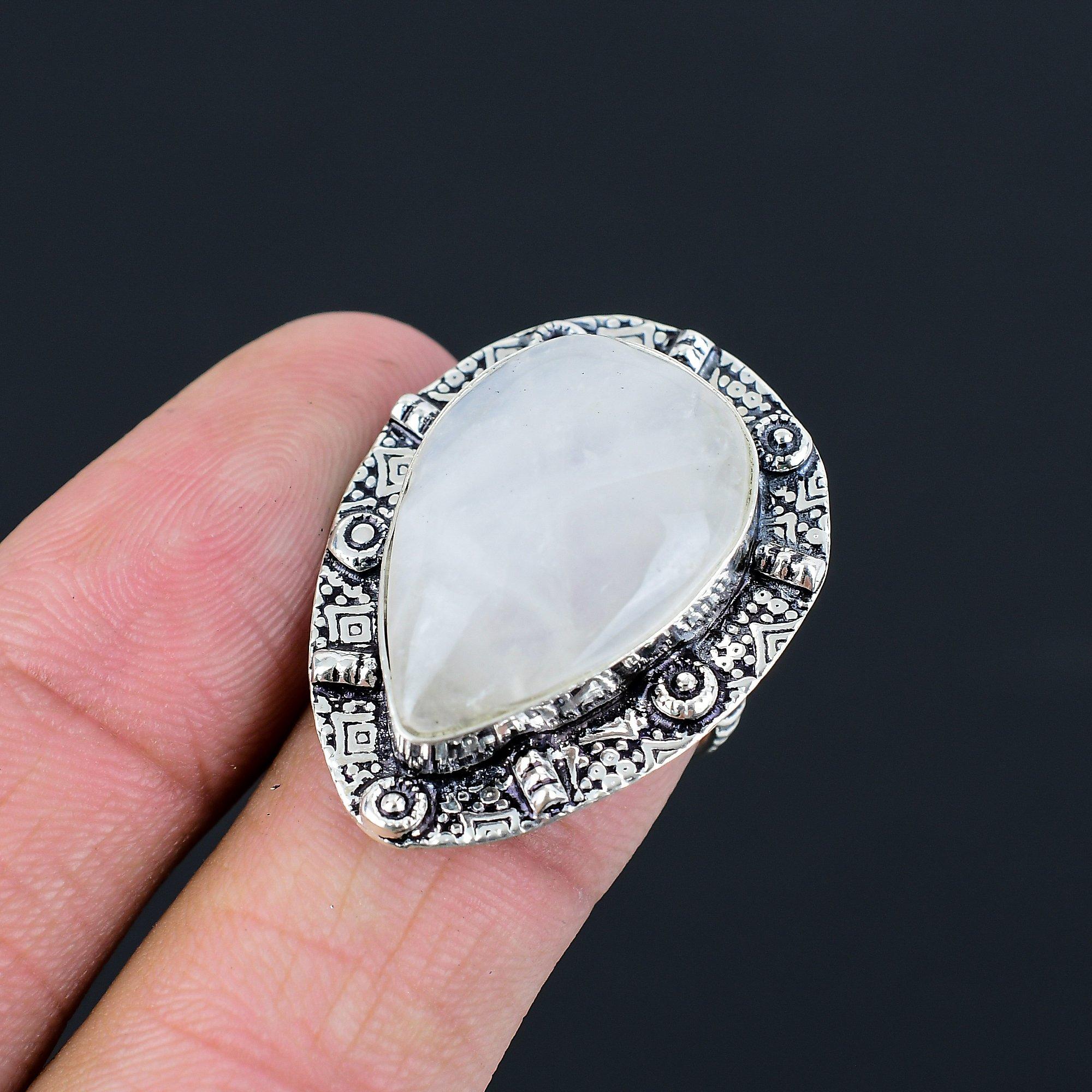 Natural Rainbow Moonstone Gemstone Stackable White Ring Size 7 925 Silver 7