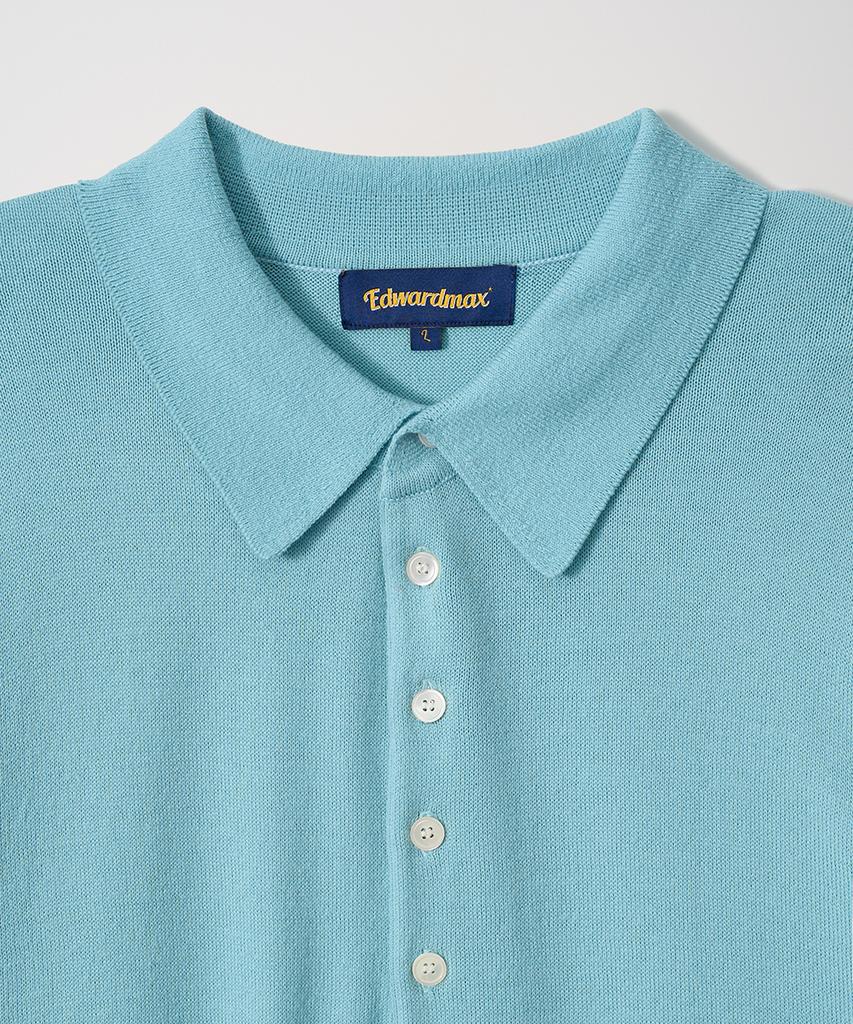 EDWARDMAX 5-Button Cotton Collar Summer Long Sleeve Knit (Emerald Blue)