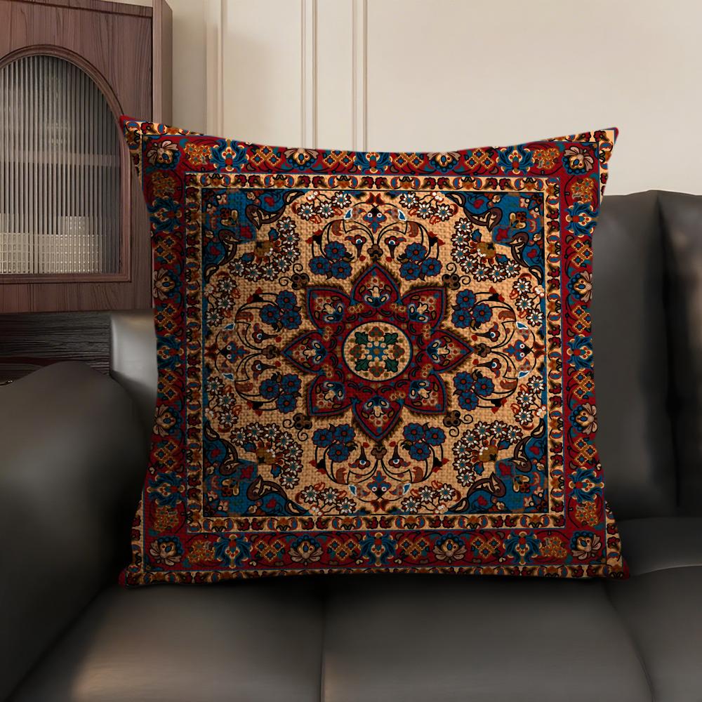 Bohemian Check Pattern Cushion Cover Natural Linen Organic Fabric DoubleSided Printing Sofa Home Decor Gift Pillow Case
