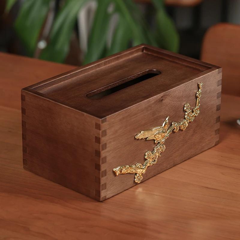 Paper Towel Box Solid Wood Material Brass accessoriesChinese Suitable for Home Bedroom Decoration Simple Coffee Table Restaurant
