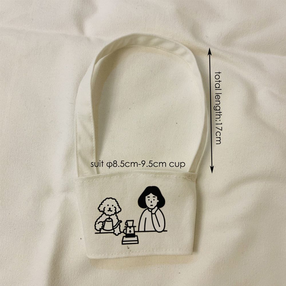 Hand Shake Cup Insulated Reusable Girl and Dog Beverage Cups Holders Canvas Coffee Tea Mug Bag