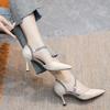 Fashion Mix Color Ankle Strap High Heels Shoes Women Pu Leather Thin Heeled Pumps Woman 2025 New Shining Patchwork Party Shoes