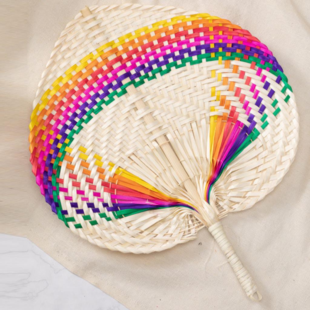 Handmade Weaving Fan Natural Bamboo Raffia Hand Fan Chinese Style Woven Palm Leaf Handheld Fan Summer Cooling Fan Wedding Party Decoration