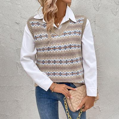 Damen Weste Herbst Ärmelloses Top Ethno-Stil Jacquard Strickweste
