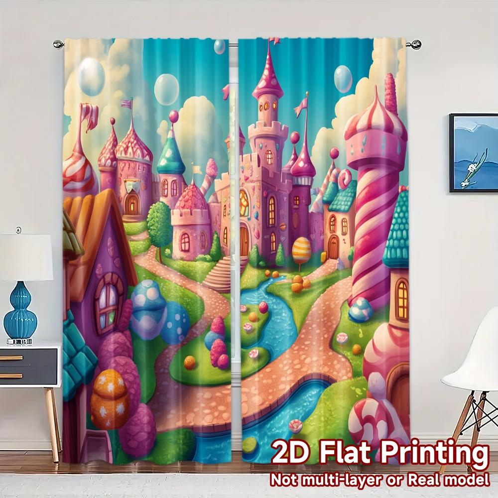

2pcs,Curtains Candy Castle Sweet Dreamscape (3) Contemporary Chic Curtains 100% Polyester Curtains Outdoor Decorations Use for 52.50×116.00 CM 2pcs