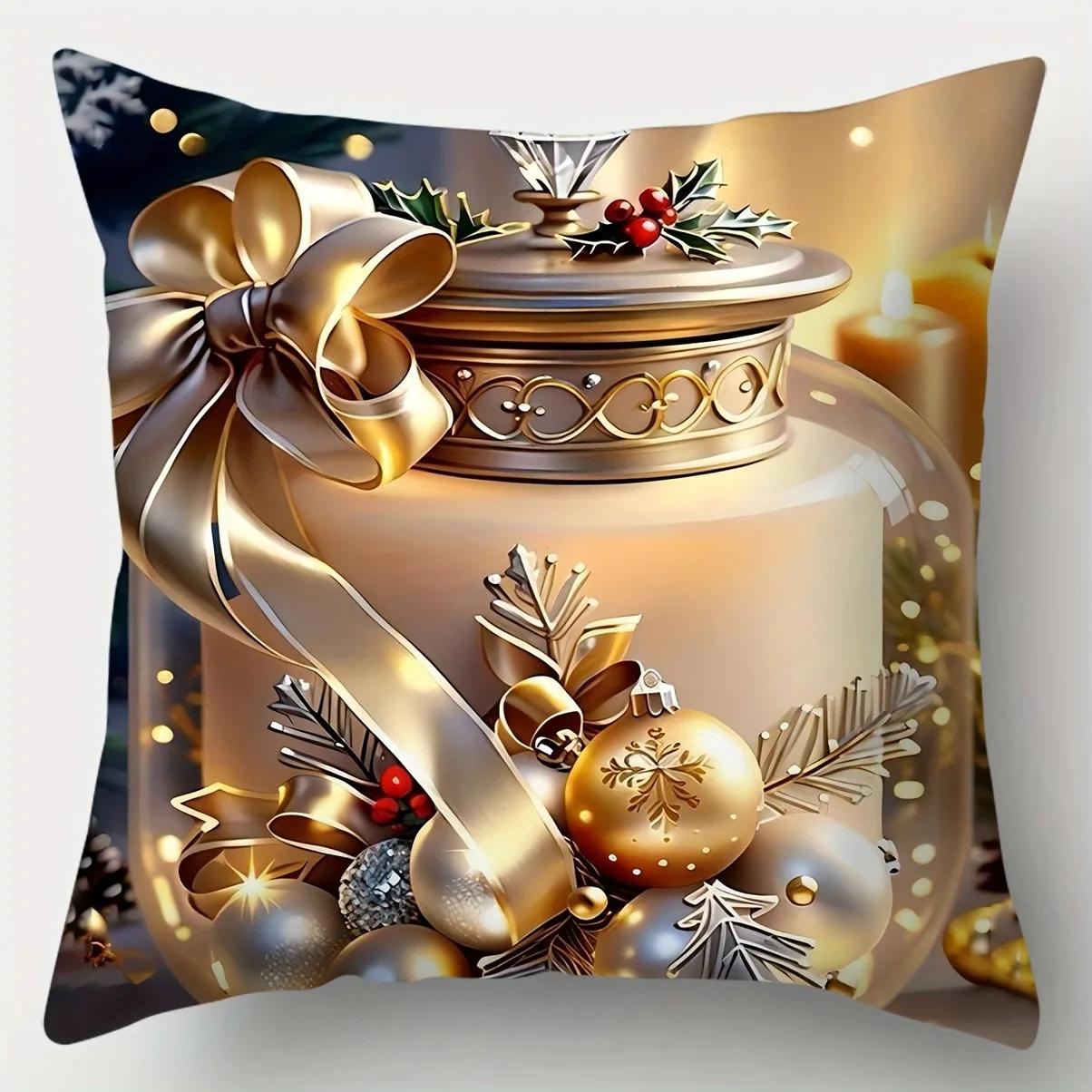 Золотая Рождественская декоративная наволочка Рождественская наволочка односторонняя печать домашний декор чехол для диванной подушки наволочка 16x16Inch