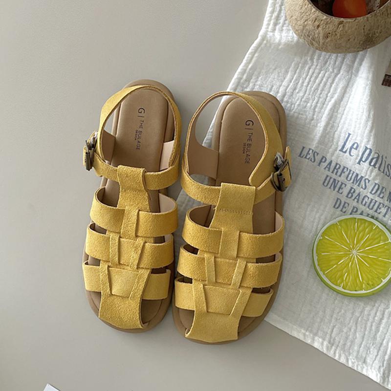 

Fashion SUOJIALUN 2025 New Brand Women Sandal Fashion Close Toe Shallow Ladies Casual Slingback Shoes Round Toe Soft Flat Heel Mules Sho 39