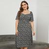 Plus Size Women Summer Floral Long Dress French Square Neck Waist Slit XL To 5XL
