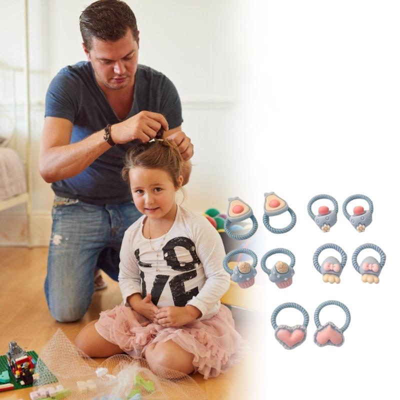 Pack of 10 Cartoon Hair Ties with Fruit/Flower Theme Designs for Little Girl and Children Sprinig Hair Styling Hairband