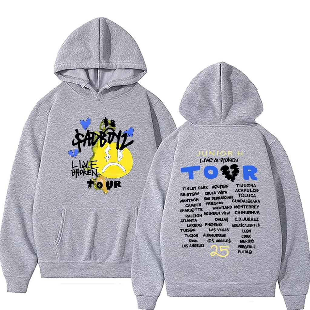 Rapper Junior H Sad Boyz Sad Boyz Live & Broken Tour Hoodie Men Women Hip Hop Fashion Oversized Vintage Printed Sweatshirt