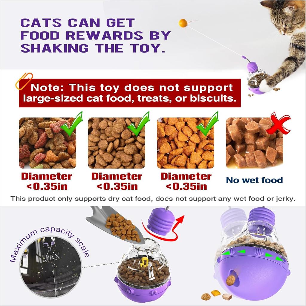 FOXLVDA Interactive Cat Toy for Indoor Cats, Cat Treat Puzzle Feeder Toy-Cat Treat Dispenser, Engaging Tumbler Design with Teaser Wand, Durable,