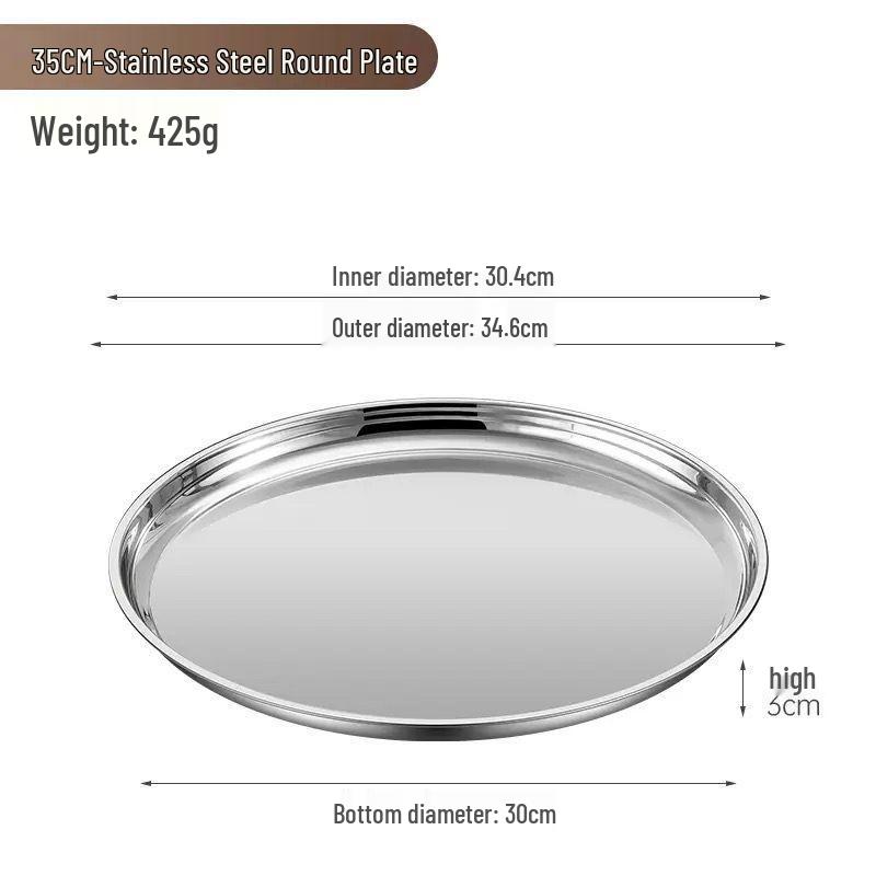 Stainless Steel Multi-Purpose Round Tray - Large Plate for Vegetables, Fish, Barbecue, Commercial or Household Use