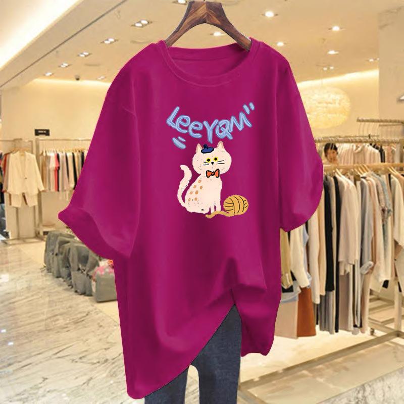 Pure Cotton T-shirt 2025 Spring and Summer New Cartoon Cat Print Top Foreign Style Bottoming Shirt Short Sleeve
