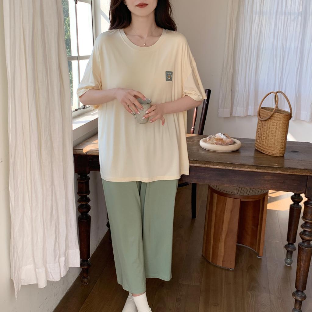 Casual Pajamas Womens Cute Pajama Sets Autumn Winter Short Sleeves Calf-length Pants Modal Ladies Pyjamas Soft Pijamas Pullover