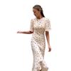 Summer Women's Clothing French Temperament Elegant Style Slim Polka Dots Waist Thin Versatile Lady Long Dress Dress Fashion