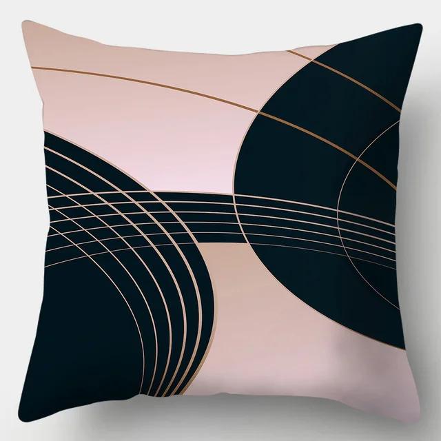45x45 Simple Abstract Pink Line Leaf Printed Polyester Cushion Cover for Home Living Room Sofa Chair Decorative Pillowcase