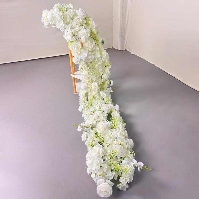 2.4M Artificial Flowers Wedding White Rose Road Guide Decoration Table Runner Flower Row Floral Backdrop Arrangement Arch Decor