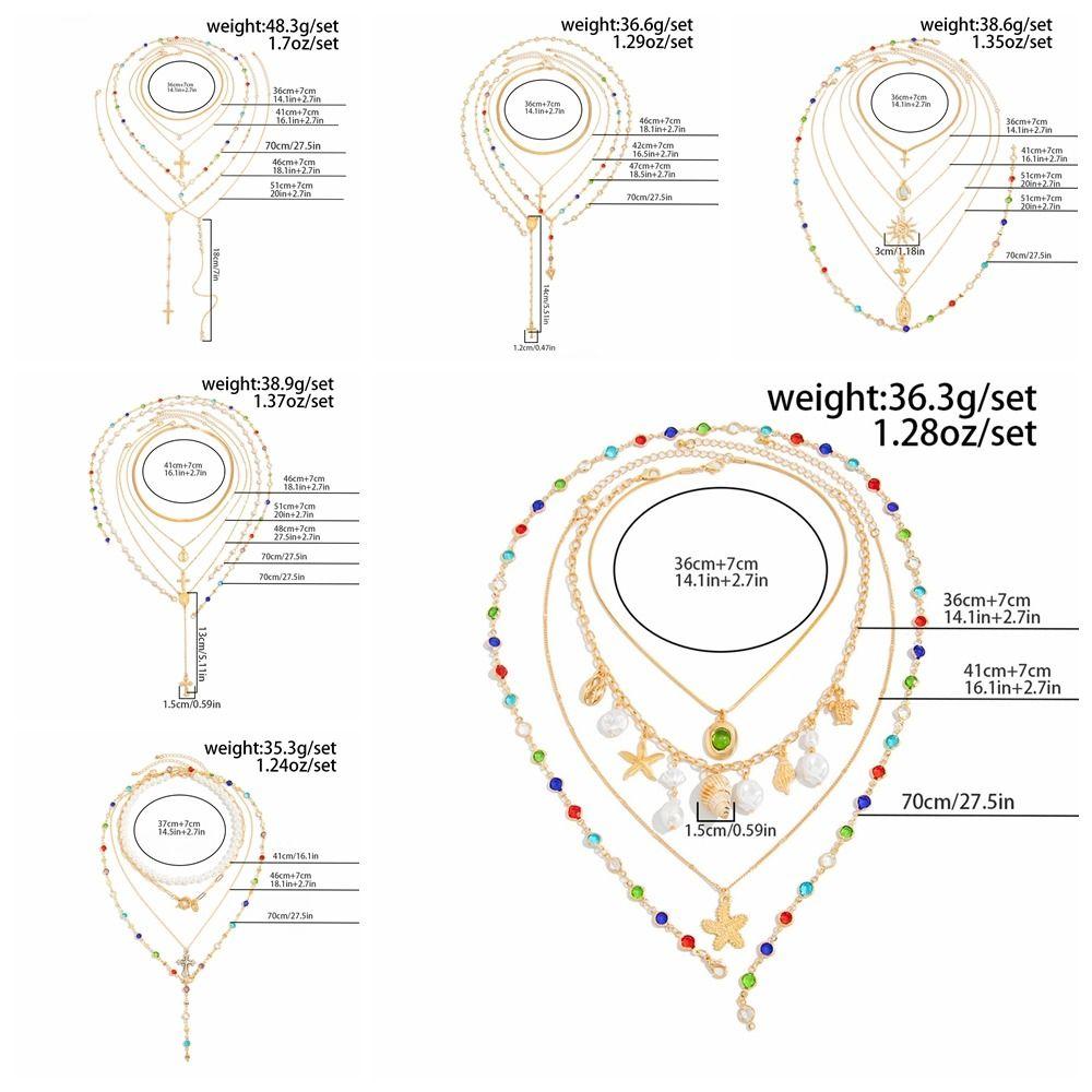 Y-Shaped Colorful Crystal Necklace Set Pearl Bohemian Style Necklace Fashion Gold Jewelry  Vacation