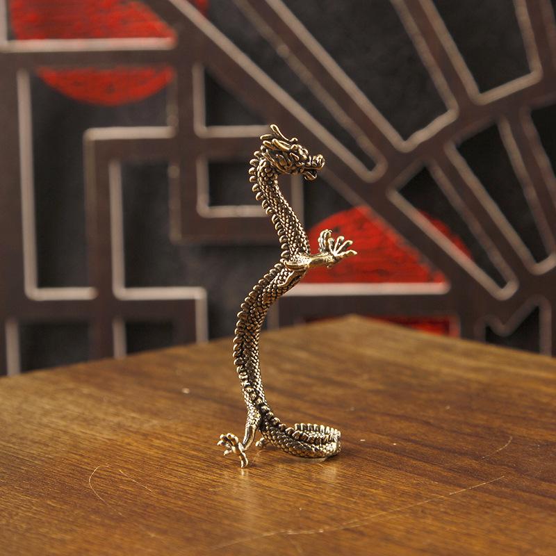 Collectible Brass Dragon Figurine Traditional Craft Tea Pet Ornament for Living Room Bookshelf Display Tabletop Decor