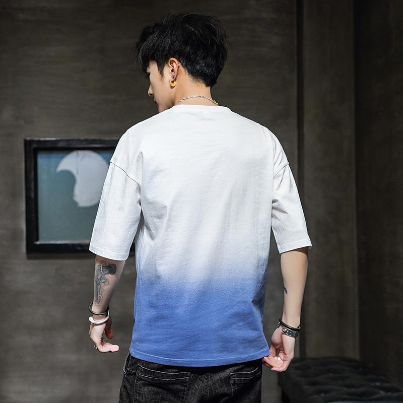Men's Casual Short Sleeved T-shirt Summer New Men's Fashion Brand Gradient Loose Base Shirt Pure Cotton Half Sleeved T-shirt