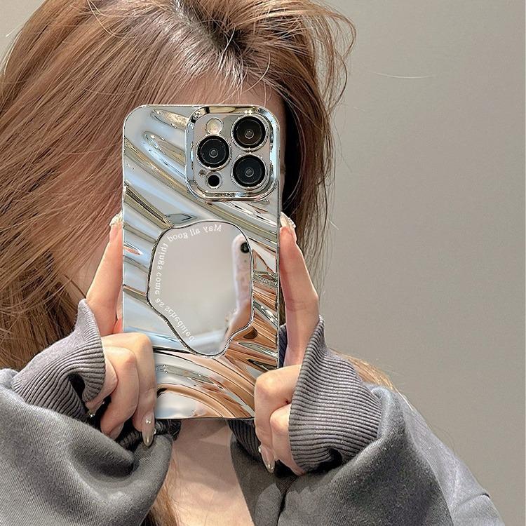 Applicable Huawei mate60pro mobile phone case Honor 90/80 electroplated silver wave pleated mirror nova11 advanced