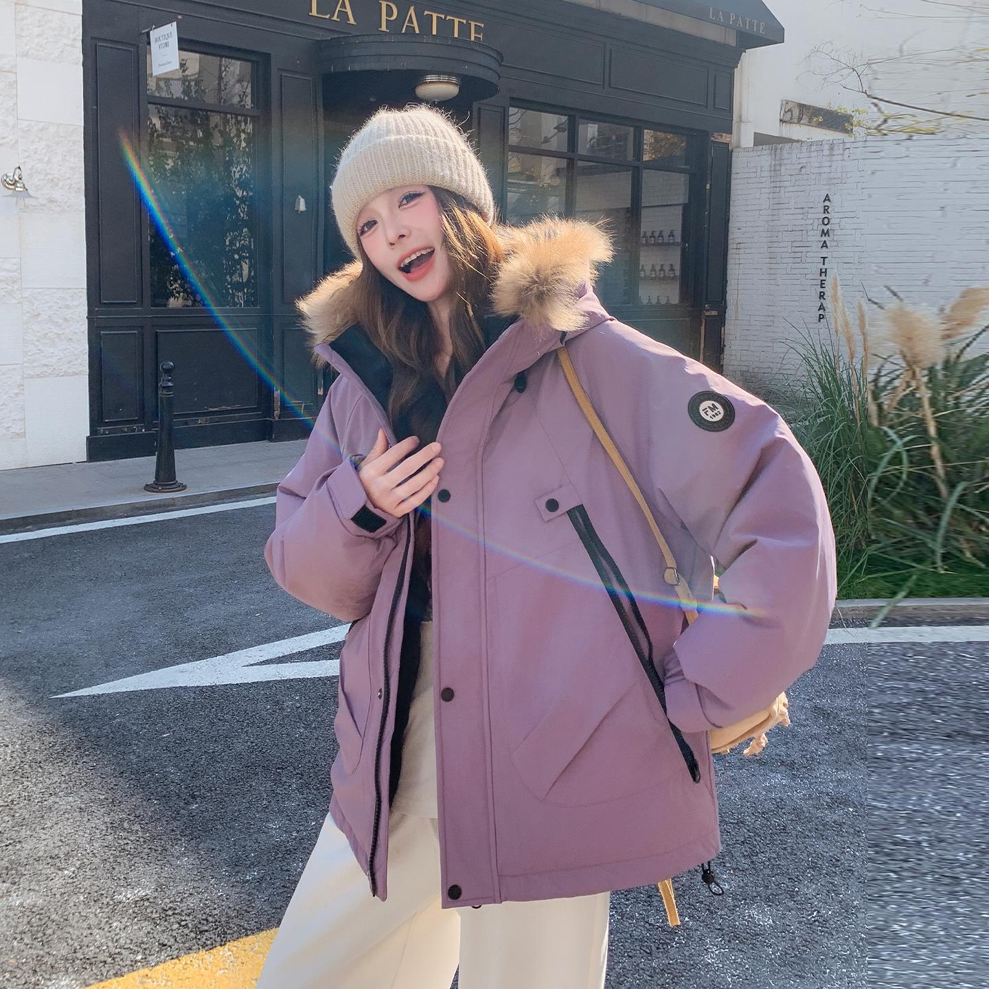 

Women s Purple Fur Collar Hooded Down Jacket - 2025 Winter Warmth with Age-Reducing Design Medium