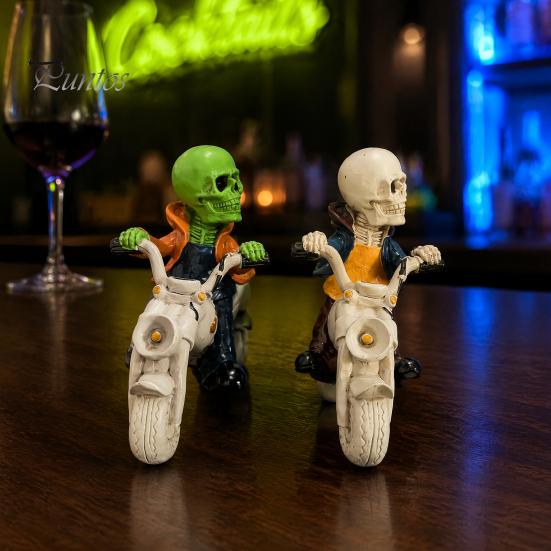 Resin Skeleton Decor Halloween Riding Motorcycle Figurine, Gothic Spooky Statue for Home Atmosphere Prop Garden, Biker Skull Desk Shelf, Unique