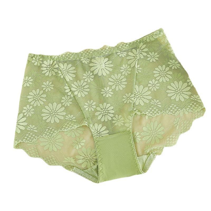 Plus Size Lady Summer Sexy Lace Hollow Out Transparent Without Mark Lift Hip High Waist Triangle Briefs