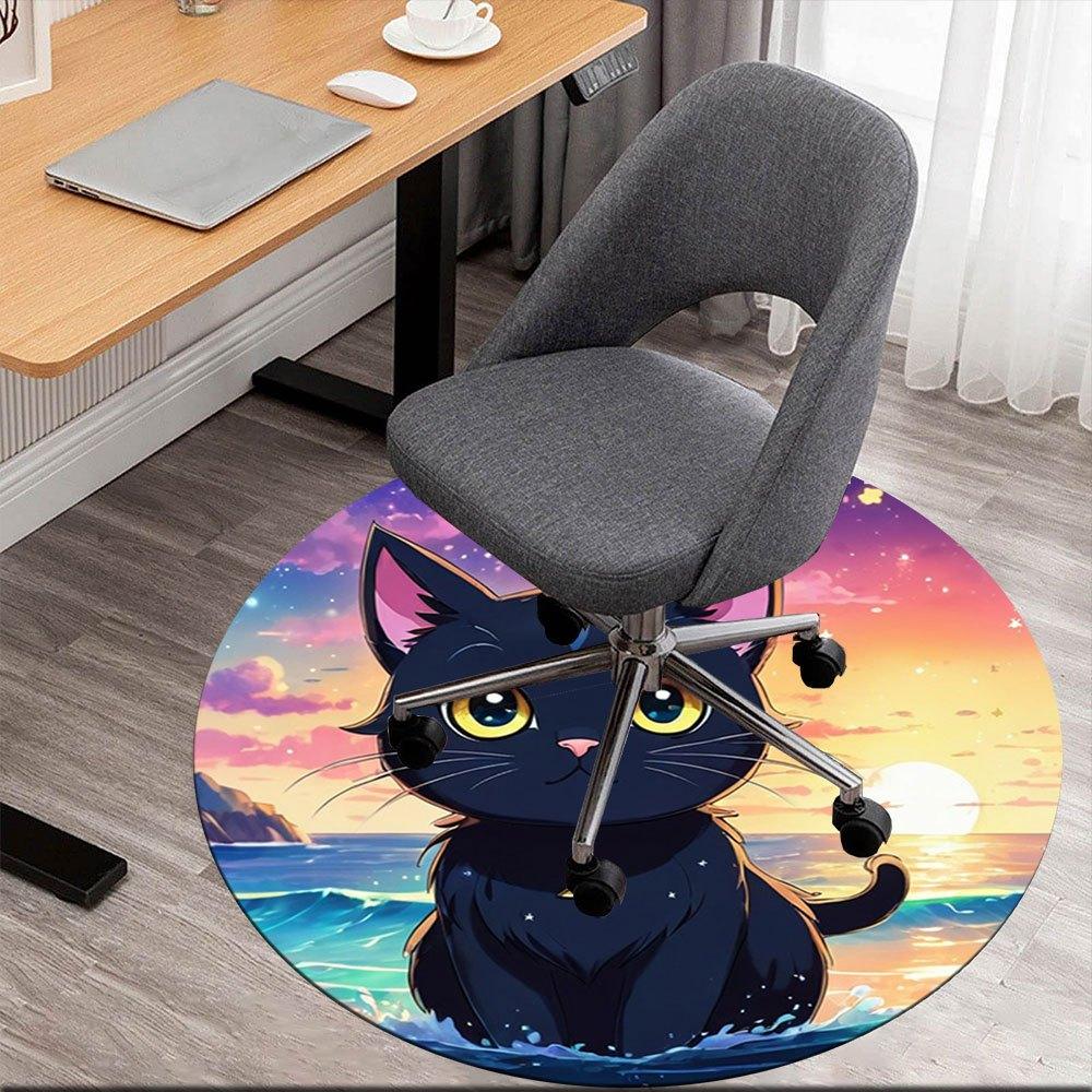 

Starry Night Black Cat Ocean Sunset NecklaceRound Non-Slip chair mat chair carpet for office Rugs for Office Decor Gift For Valentine s Day Mother s D 80cm by 80cm