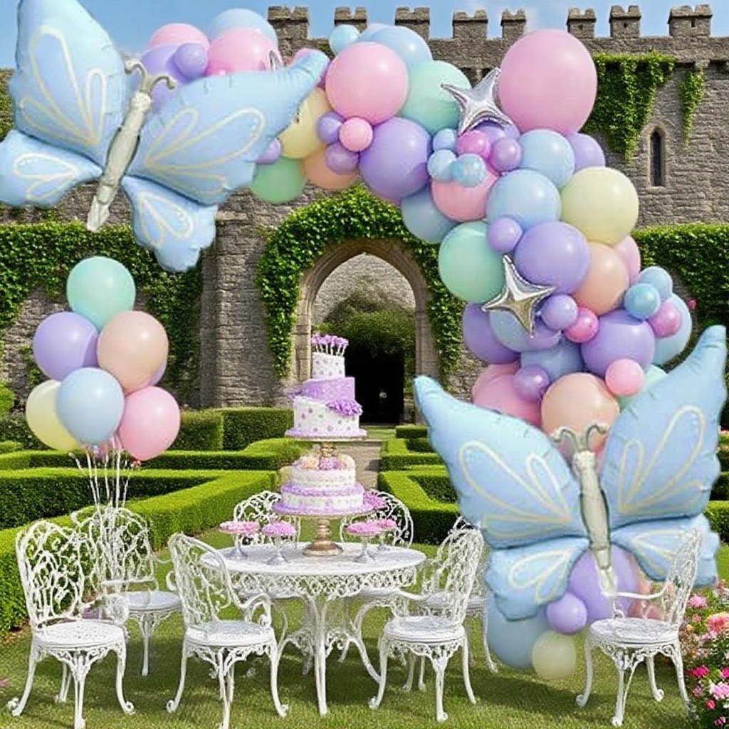 Butterfly Balloon Wreath Set Blue Butterfly Aluminum Film Balloon Macaron Color Series Used for Party and Birthday Dress Up