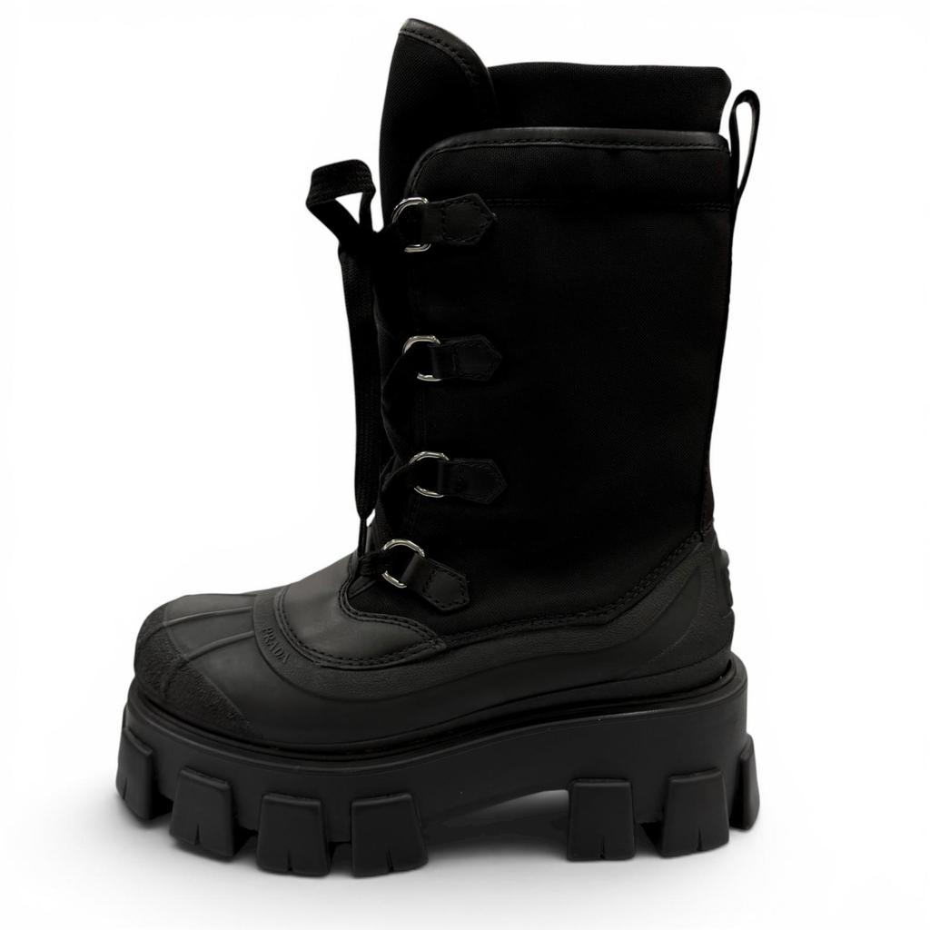 Pristine PRADA Short Boots Monolith Logo Lace-up Boots Black Women 36 1U363M Used