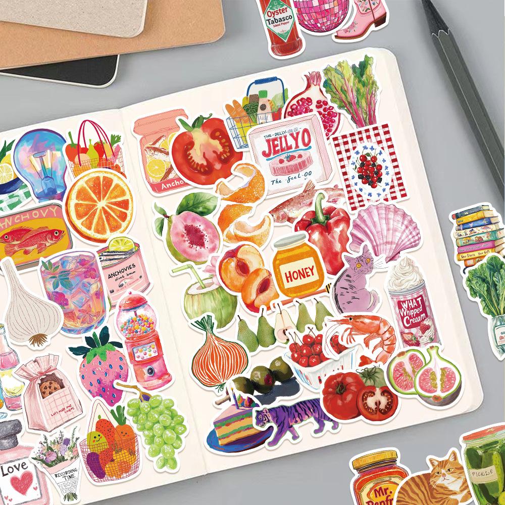 50pcs Cute Cartoon Retro Aesthetic Food Stickers Decals Laptop Phone Fridge Suitcase DIY Crafts Decoration Stickers Scrapbooking