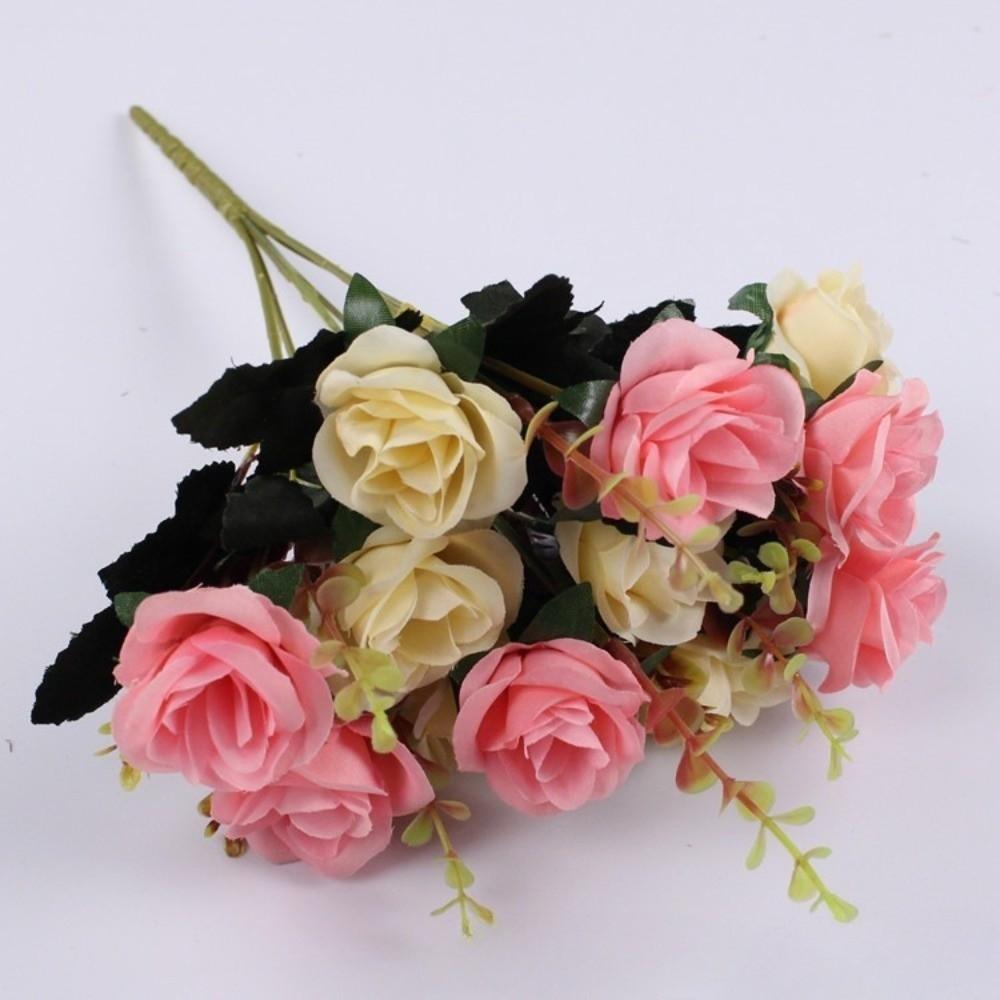 12 Köpfe Rose Künstliche Blumen Simulation Zweifarbig Kunstrosen Blumensträuße mit Stielen Anordnung Blume