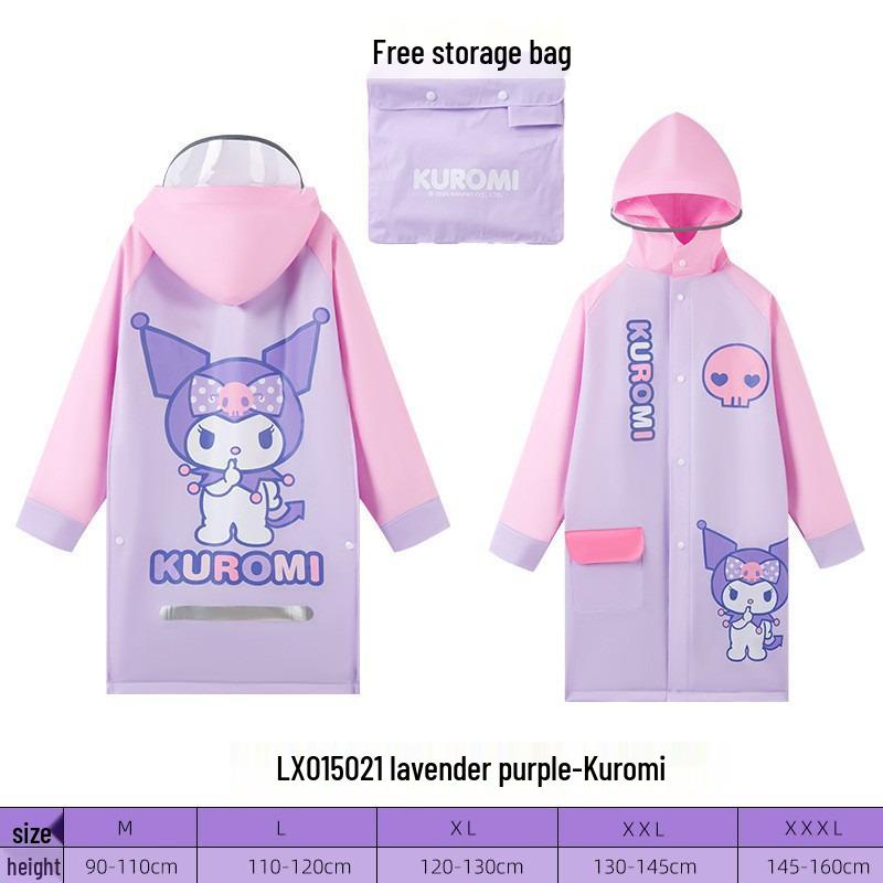 

Детский быстросохнущий дождевик с капюшоном Sanrio Kuromi — Свободный, утолщенный дизайн для девочек, в начальную школу и детский сад L for 110-120 cm