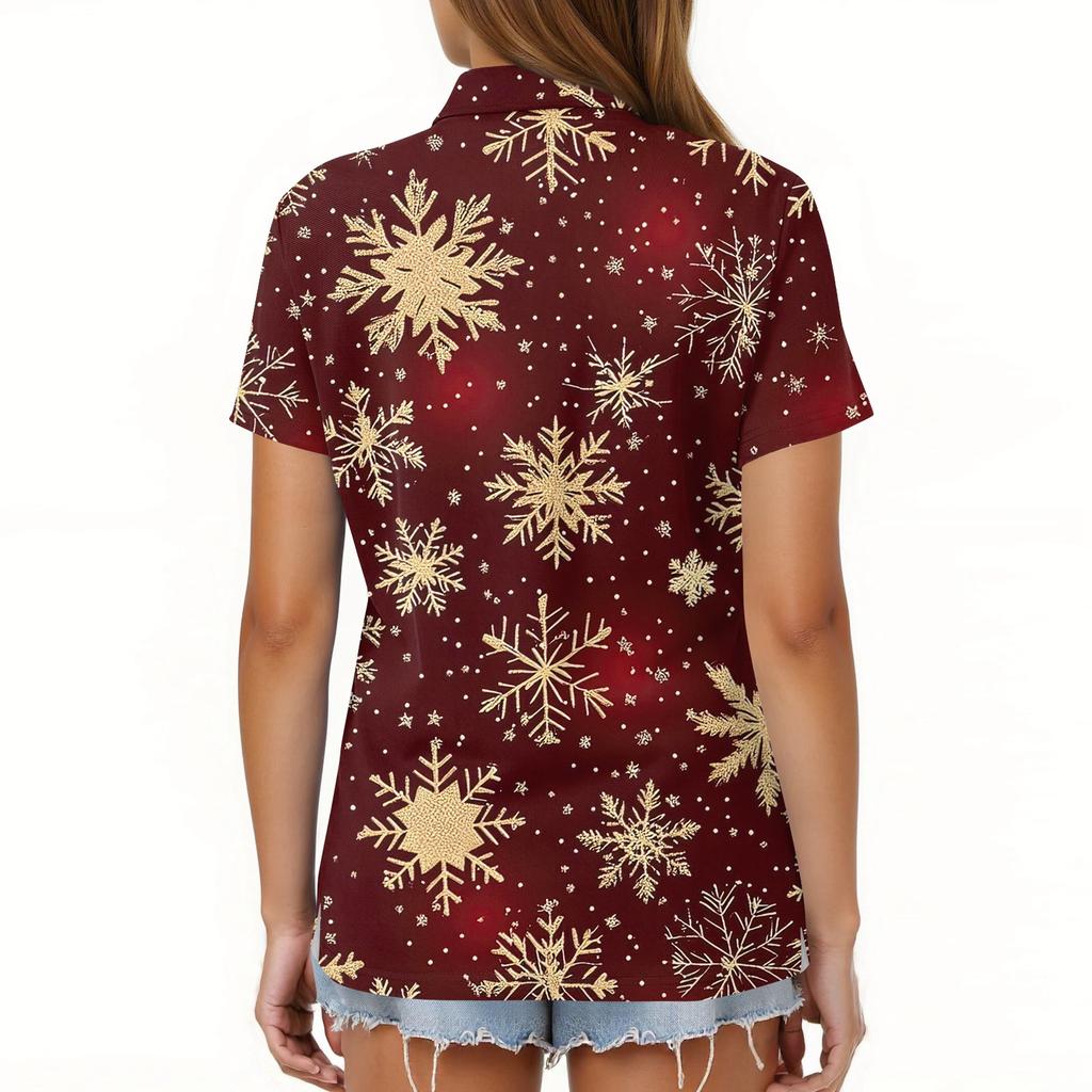 Women's Fashion Casual Lapel Short Sleeve Christmas Print Shirt Women's Button Up Tops