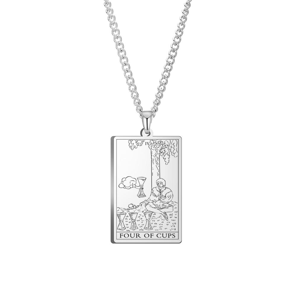 Dawapara The Suit of Cups Tarot Cards Link Chain Pendant Necklace Vintage Amulet Necklaces Men Women Stainless Steel Jewelry